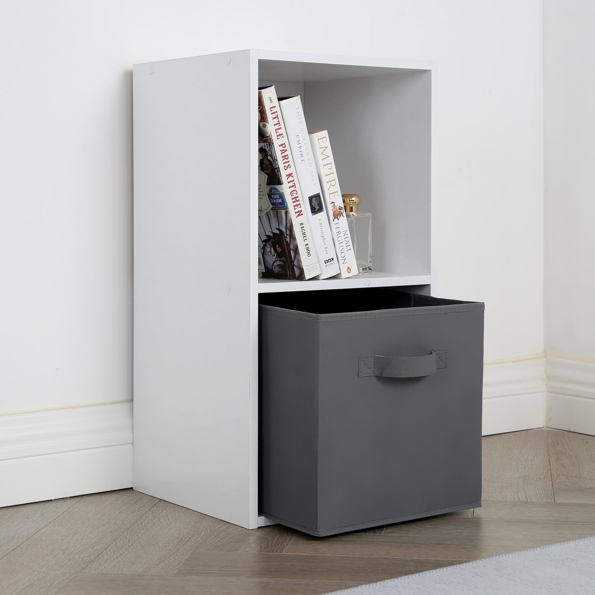 Jane - 2x1 White Bookcase with Basket