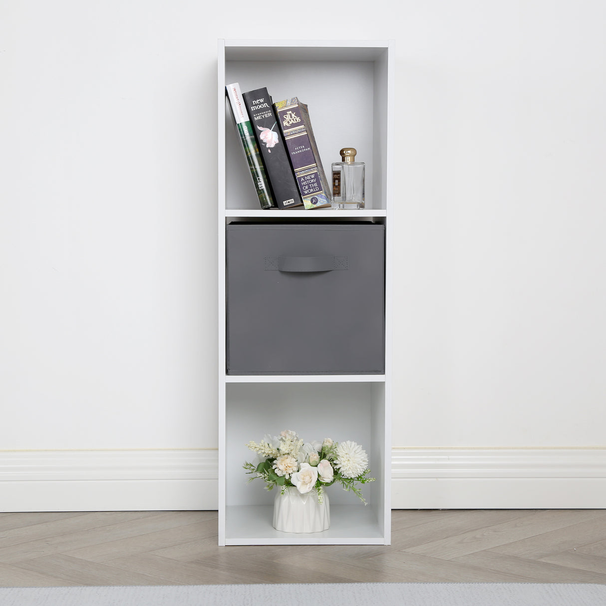 Jane - 3x1 White Bookcase with Basket