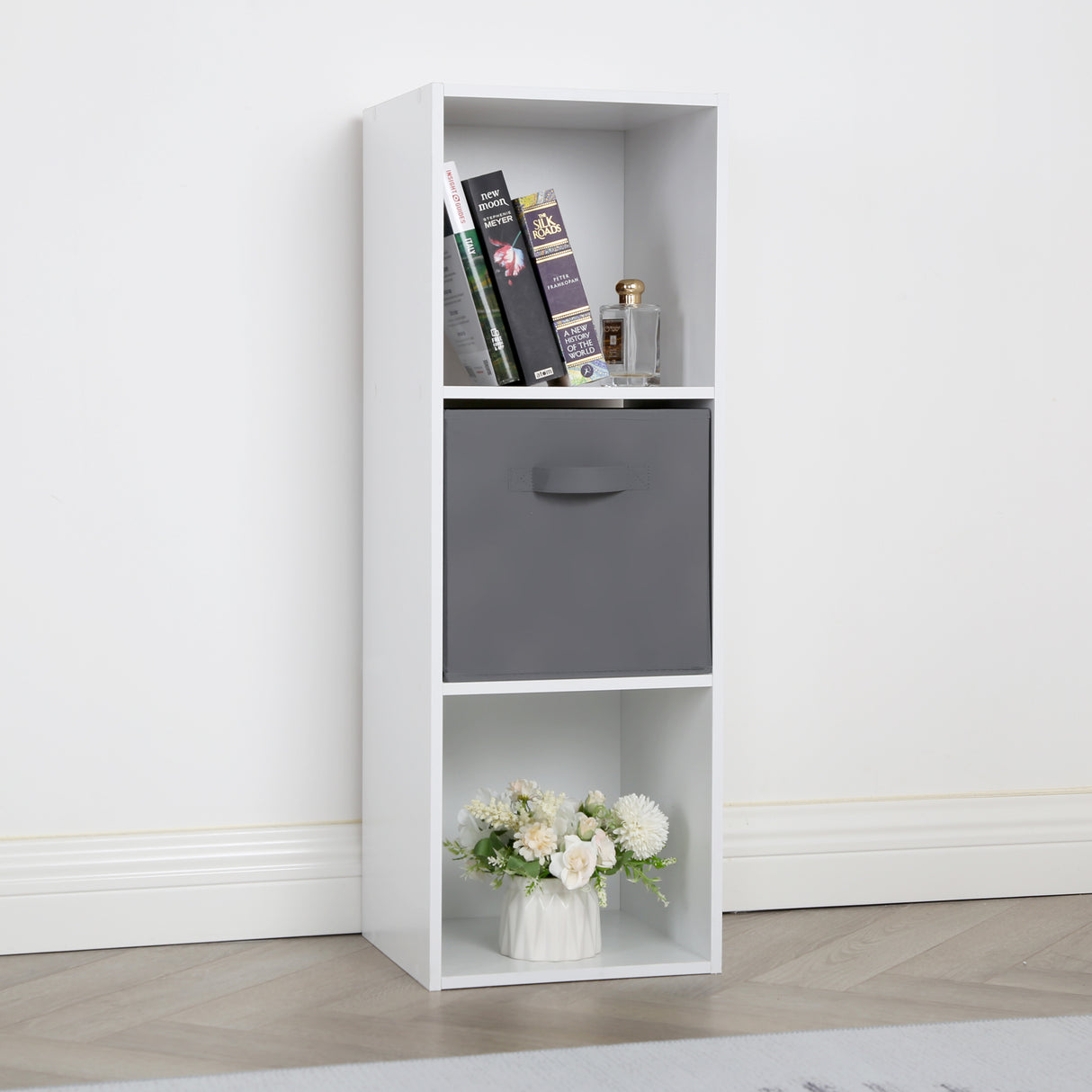 Jane - 3x1 White Bookcase with Basket