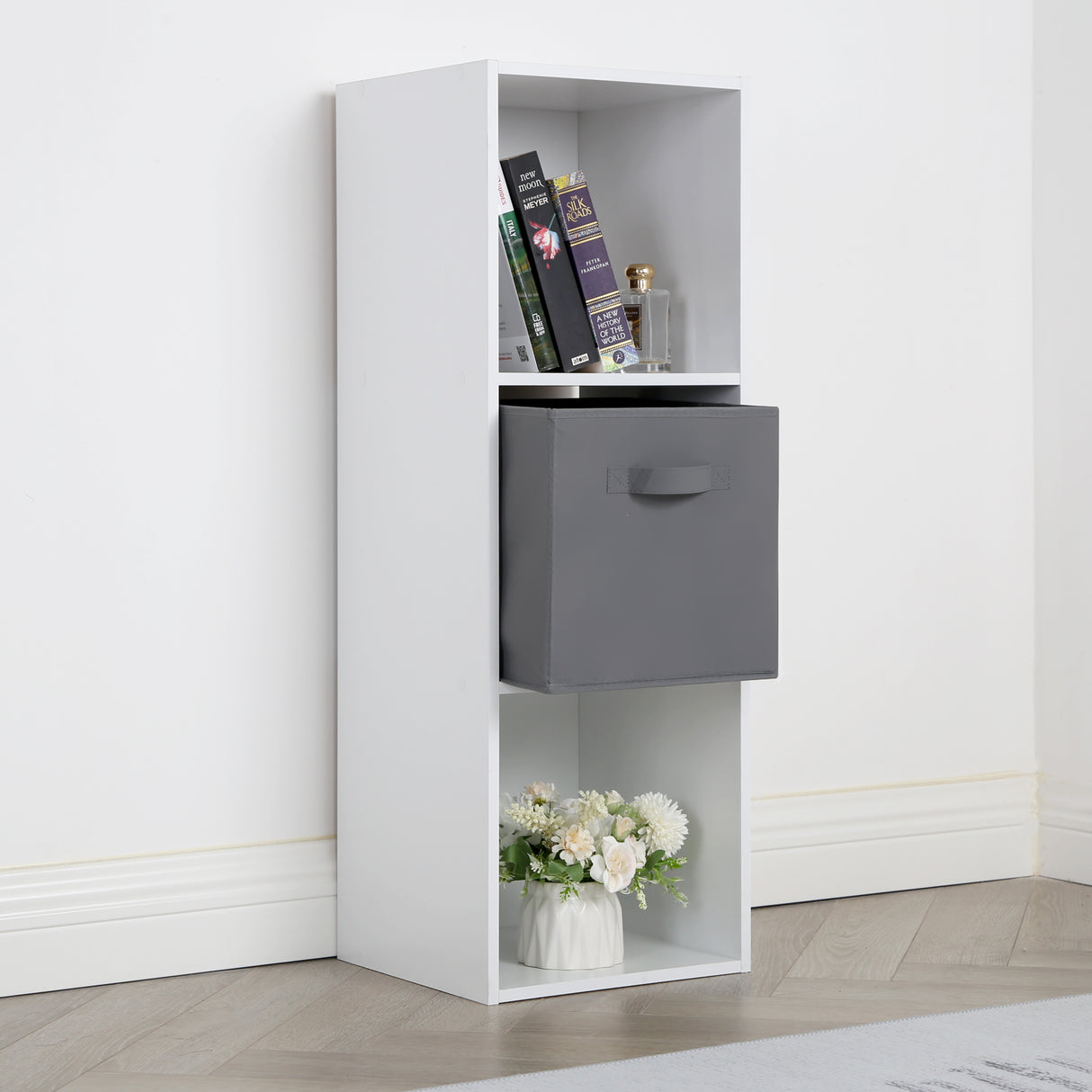 Jane - 3x1 White Bookcase with Basket