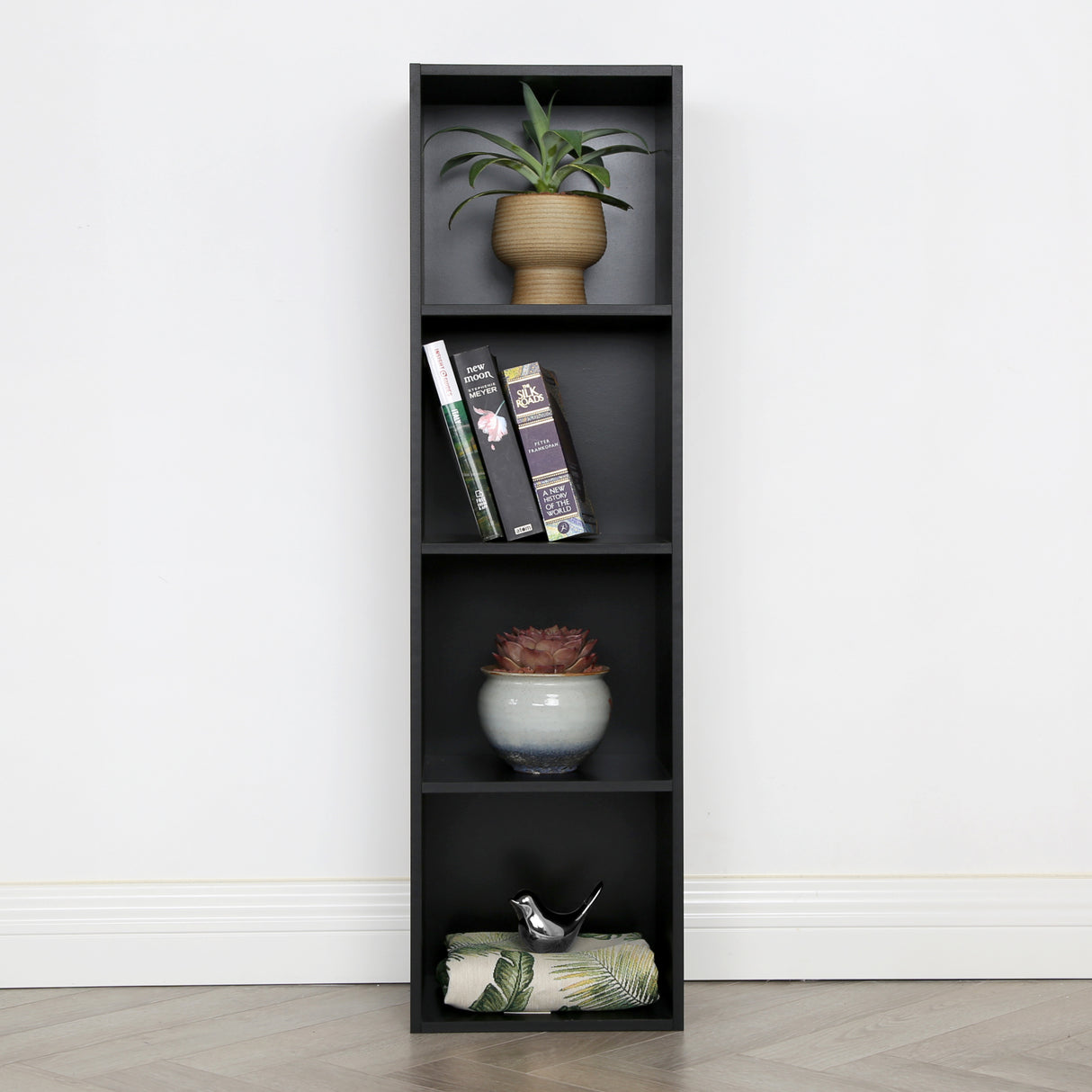 Jane - 4x1 Bookcase - Cube storage boxes (Black or Oak)