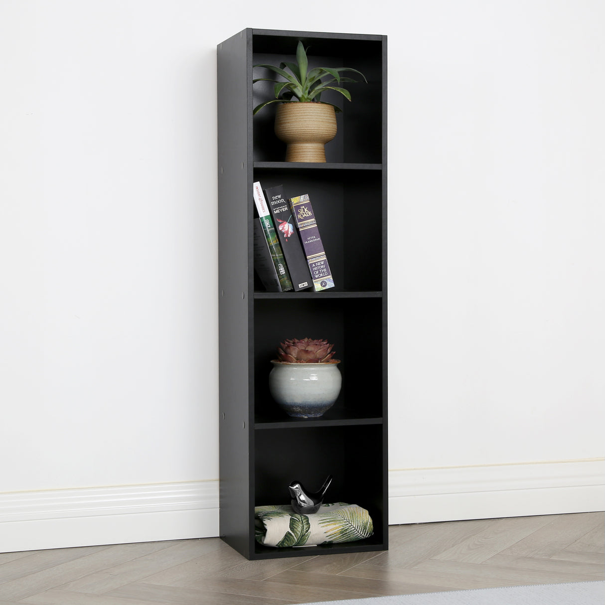 Jane - 4x1 Bookcase - Cube storage boxes (Black or Oak)