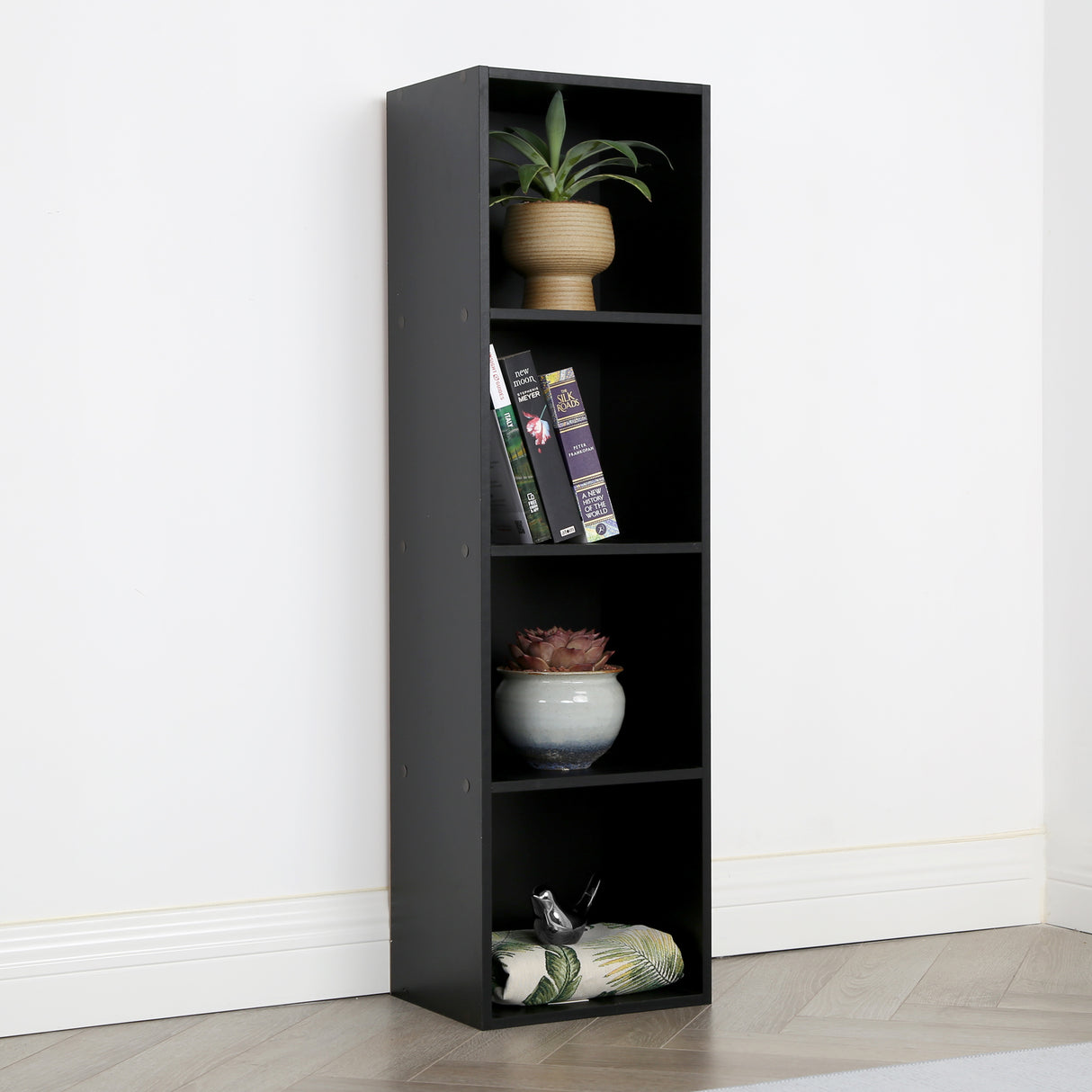 Jane - 4x1 Bookcase - Cube storage boxes (Black or Oak)
