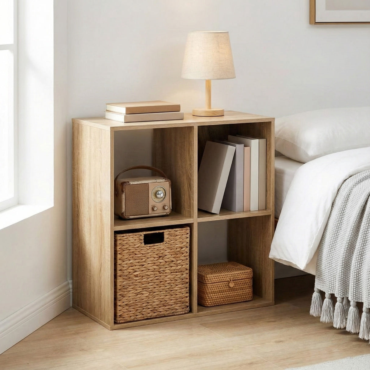 Jane 2x2 Cube Storage Bookcase with Storage Boxes – Black or Oak