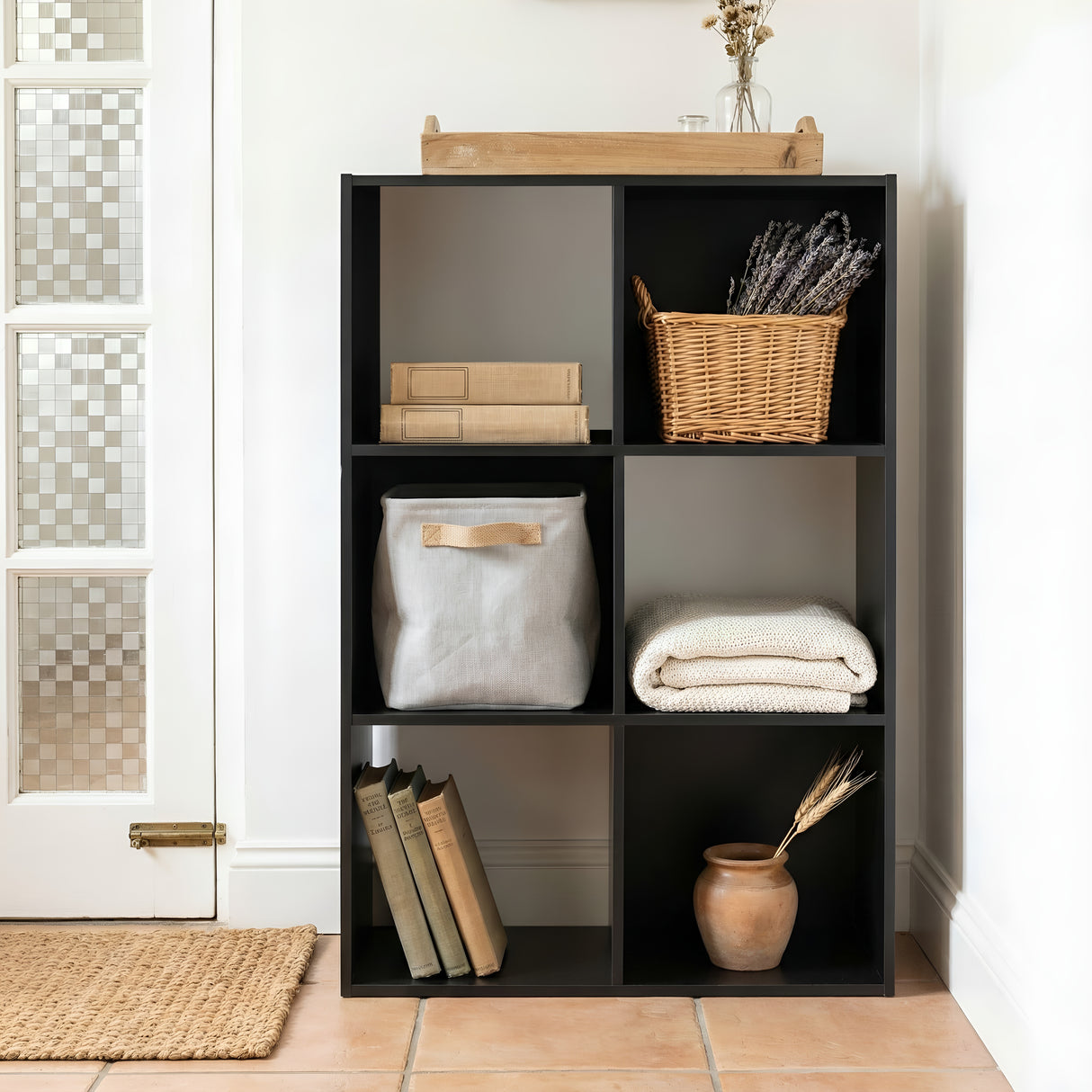 Jane - 3x2 Bookcase - Cube storage boxes (Black or Oak)