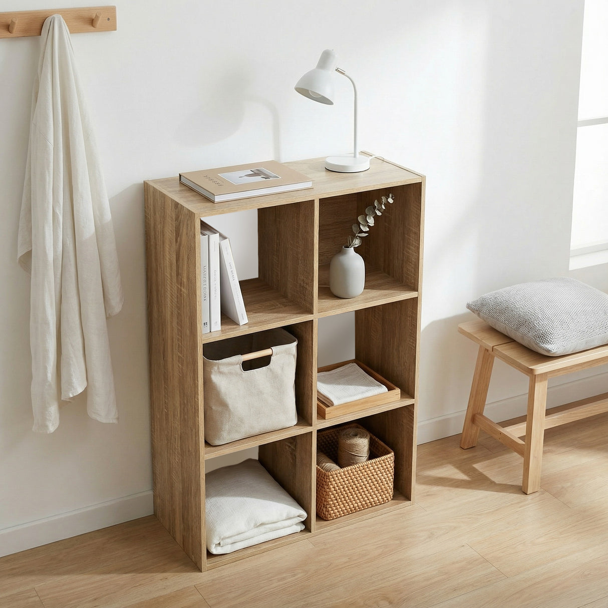 Jane - 3x2 Bookcase - Cube storage boxes (Black or Oak)