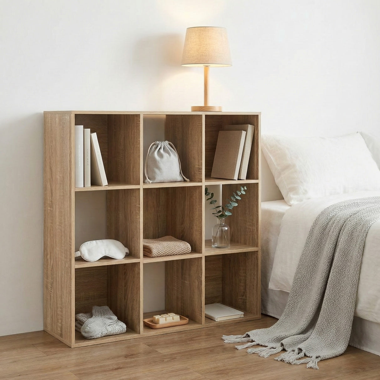 Jane - 3x3 Cube Storage Bookcase with Shelves (Black or Oak)