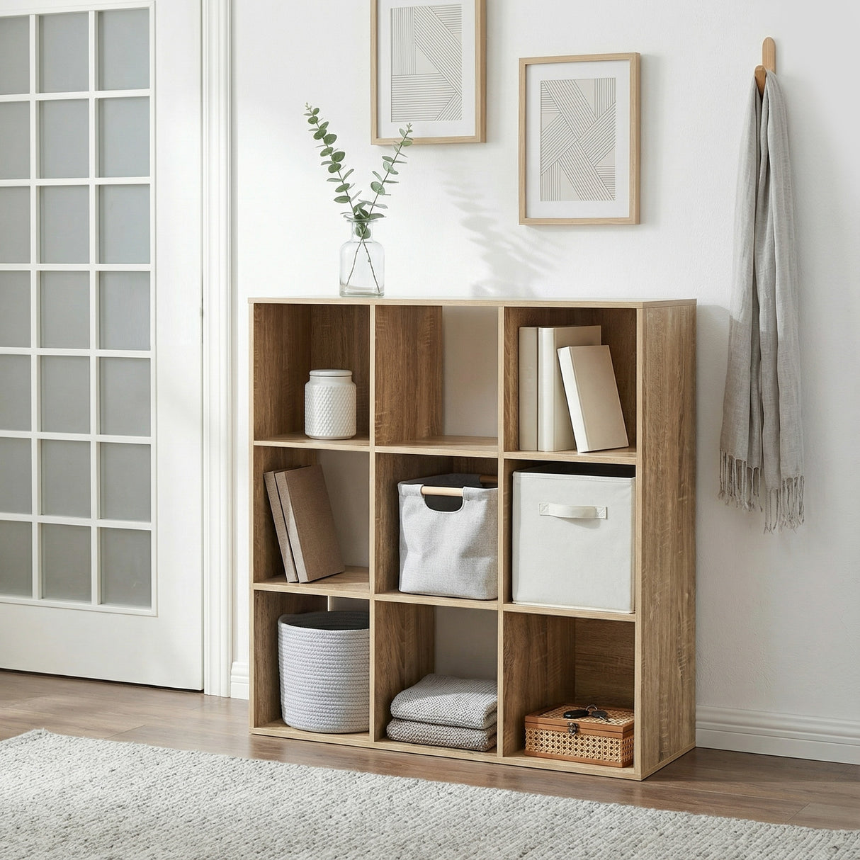 Jane - 3x3 Cube Storage Bookcase with Shelves (Black or Oak)