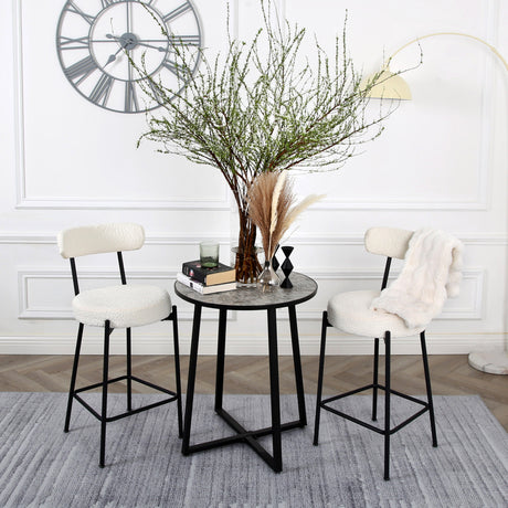 Long Lulu - Set of 2 Bar Stools in Boucle - Cream
