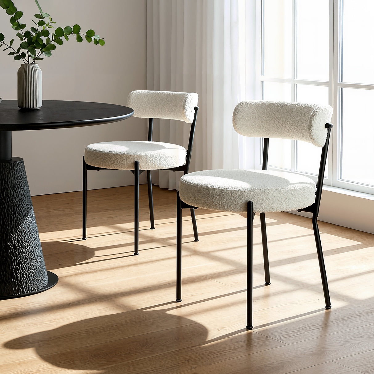 Lulu - Set of 2 Dining Chairs in Boucle Fabric - Cream