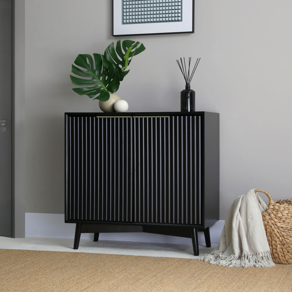 Monza – 2 Door Sideboard with Fluted Panels – Black or Pale Ash