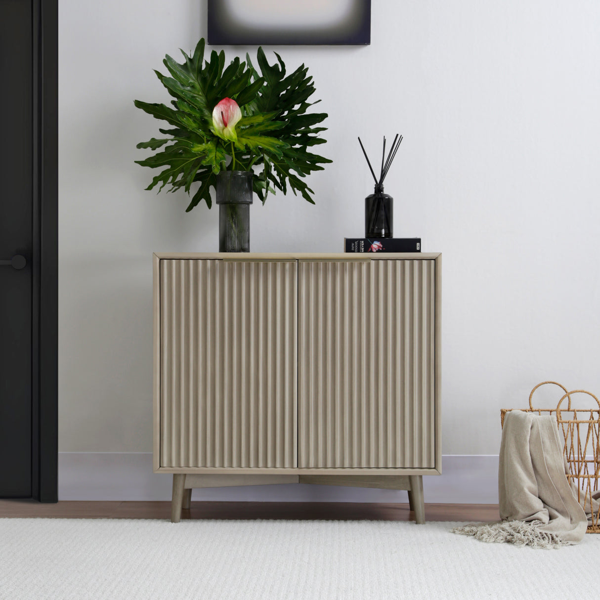 Monza – 2 Door Sideboard with Fluted Panels – Black or Pale Ash