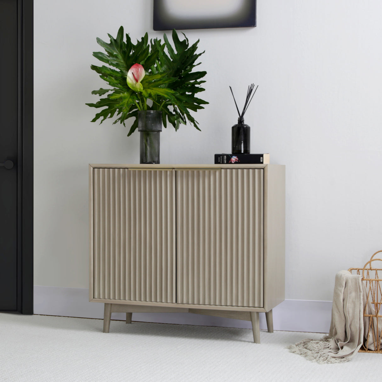 Monza – 2 Door Sideboard with Fluted Panels – Black or Pale Ash