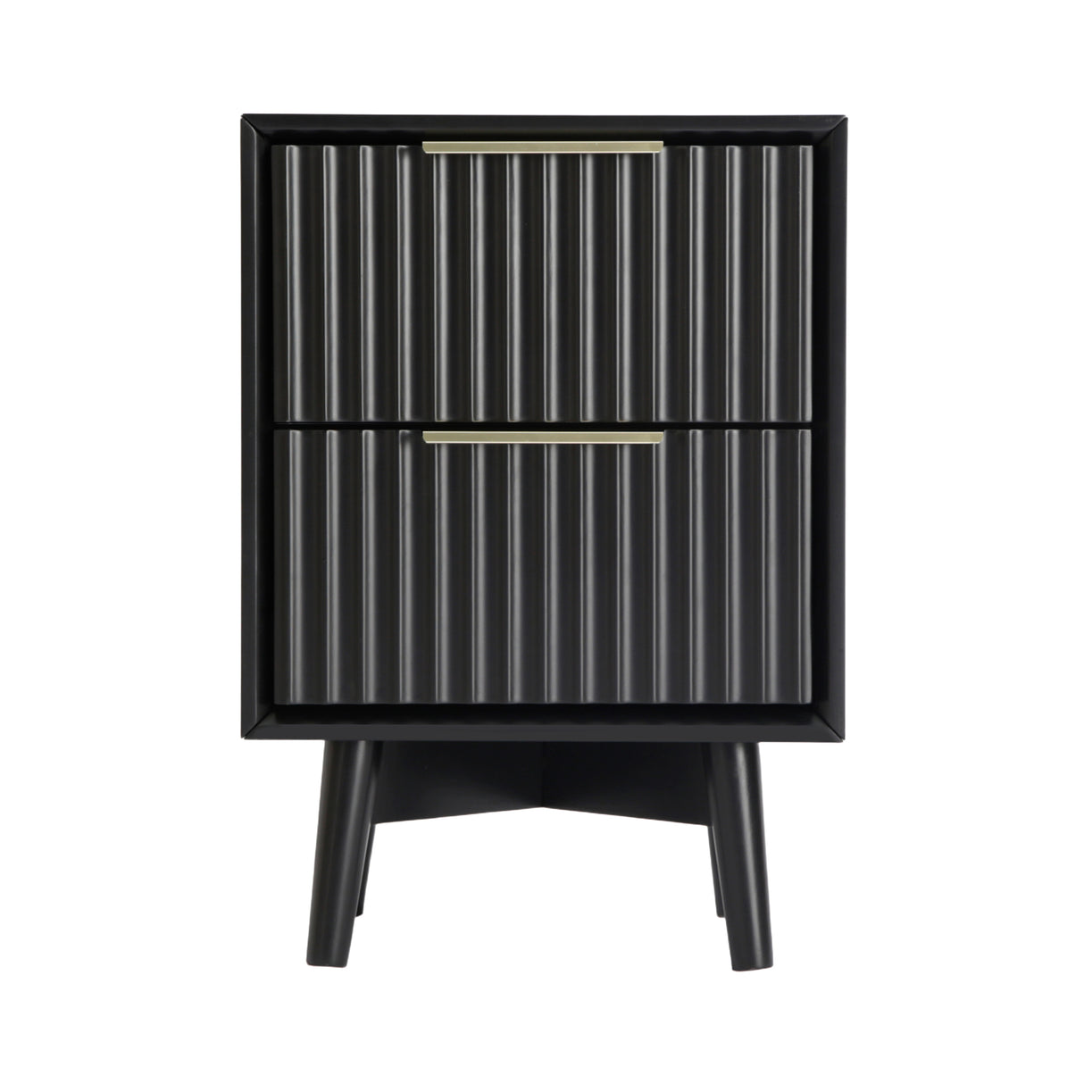 Monza – 2 Drawer Bedside Table with Fluted Front – Black or Pale Ash