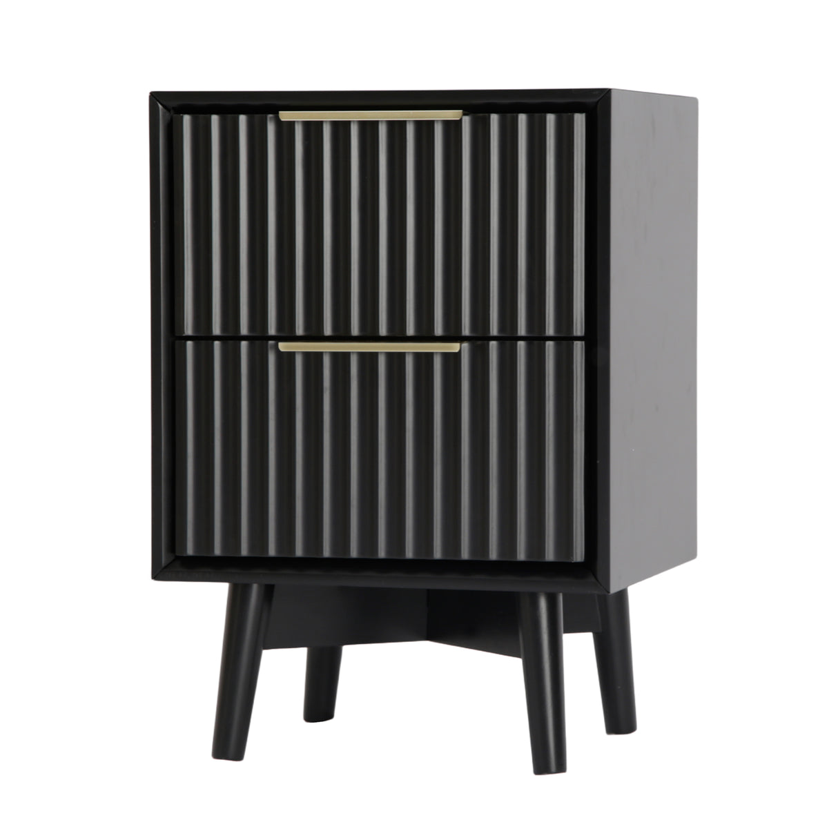 Monza – 2 Drawer Bedside Table with Fluted Front – Black or Pale Ash