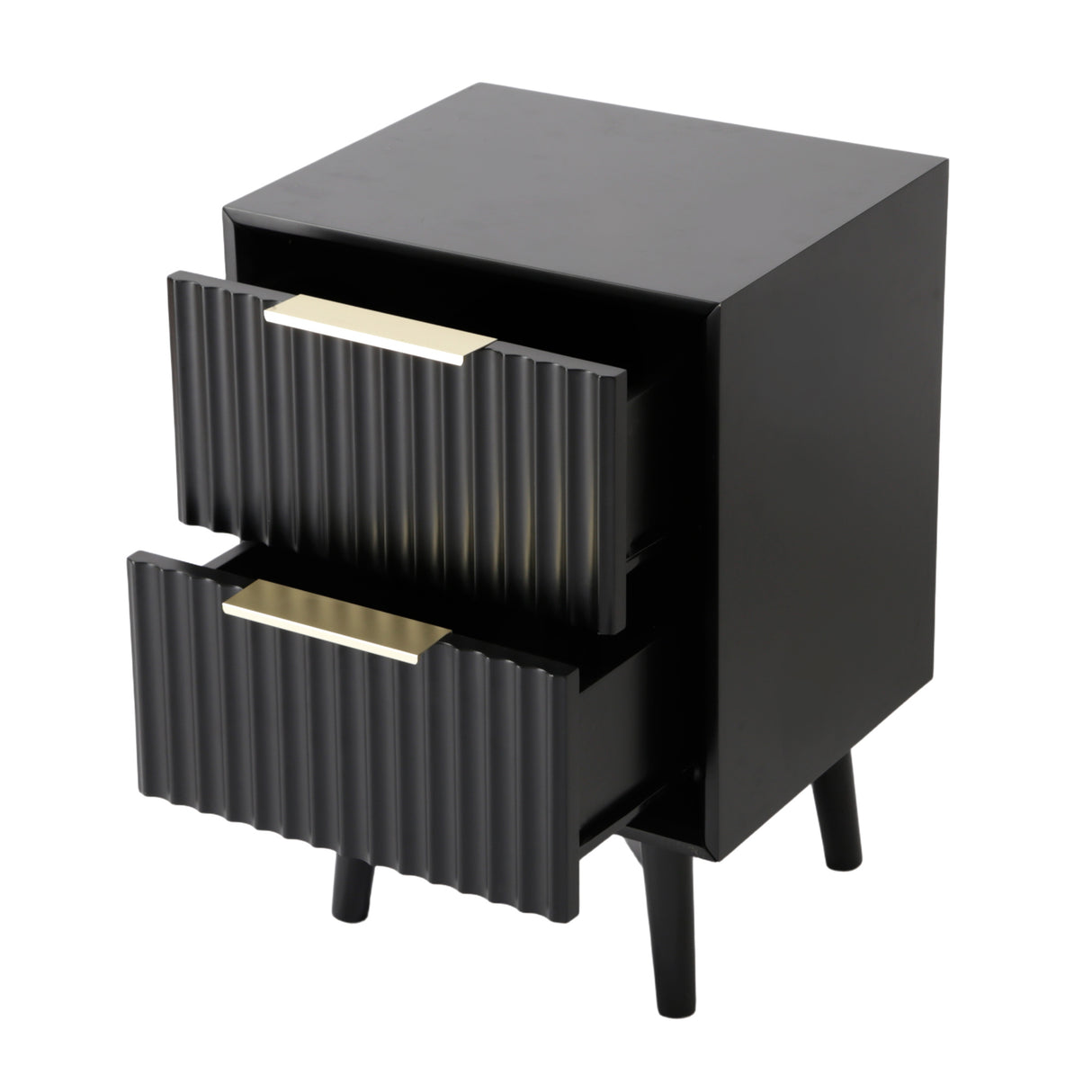 Monza – 2 Drawer Bedside Table with Fluted Front – Black or Pale Ash