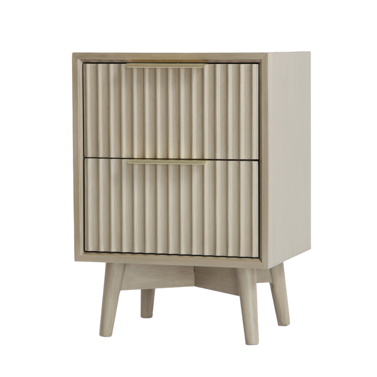 Monza – 2 Drawer Bedside Table with Fluted Front – Black or Pale Ash