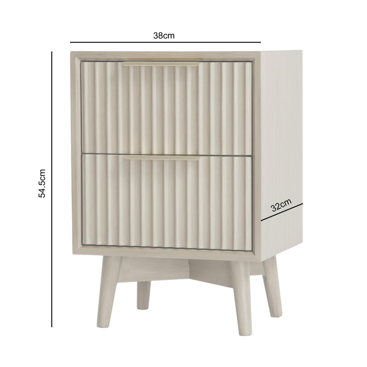 Monza – 2 Drawer Bedside Table with Fluted Front – Black or Pale Ash