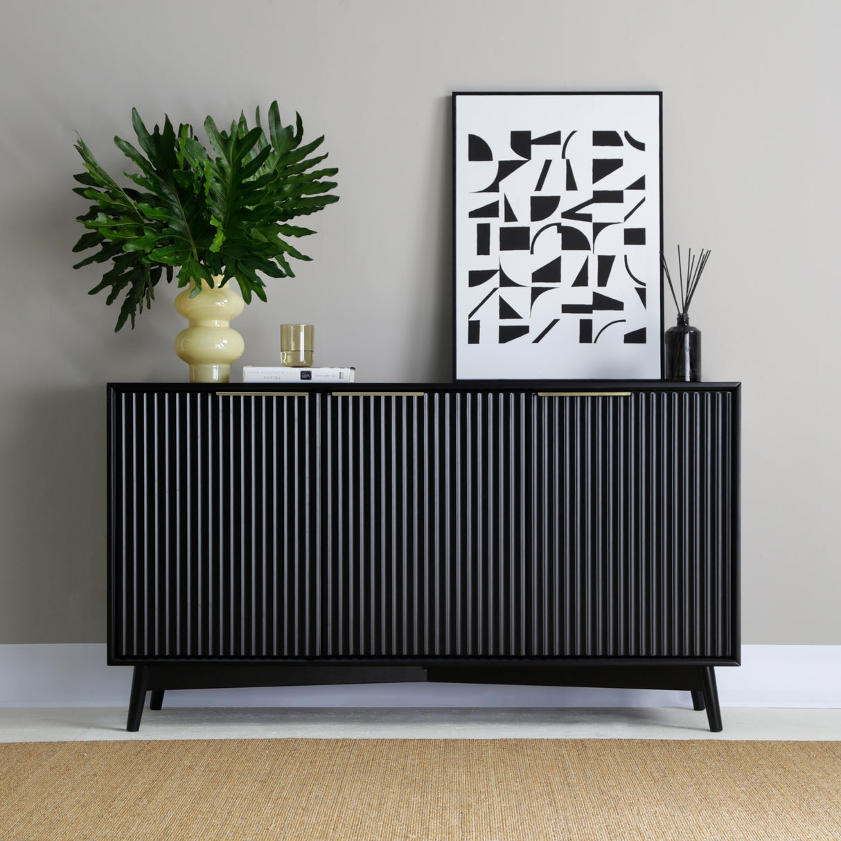 Monza 3-Door Sideboard – Fluted Detailing, Black or Pale Ash