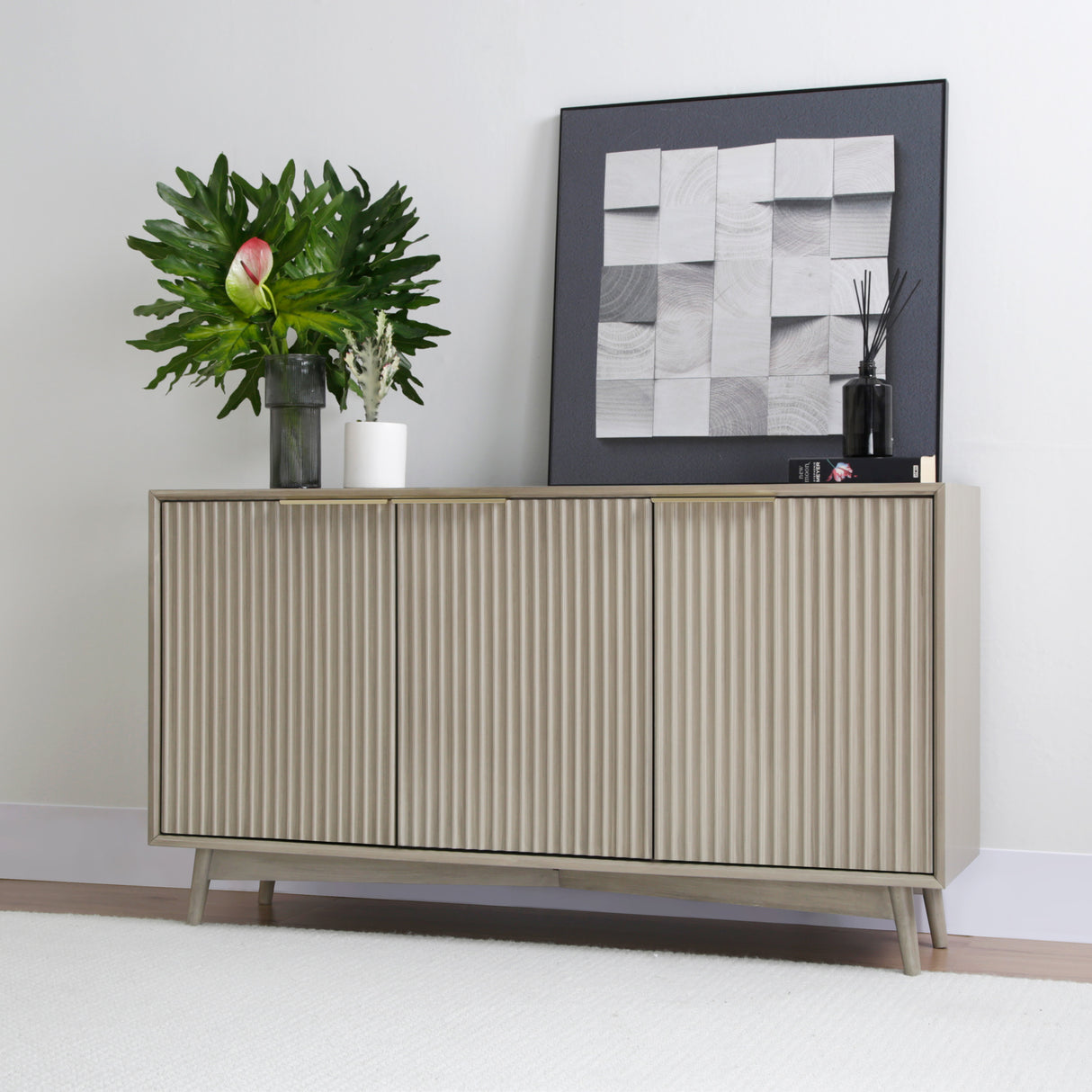 Monza 3-Door Sideboard – Fluted Detailing, Pale Ash