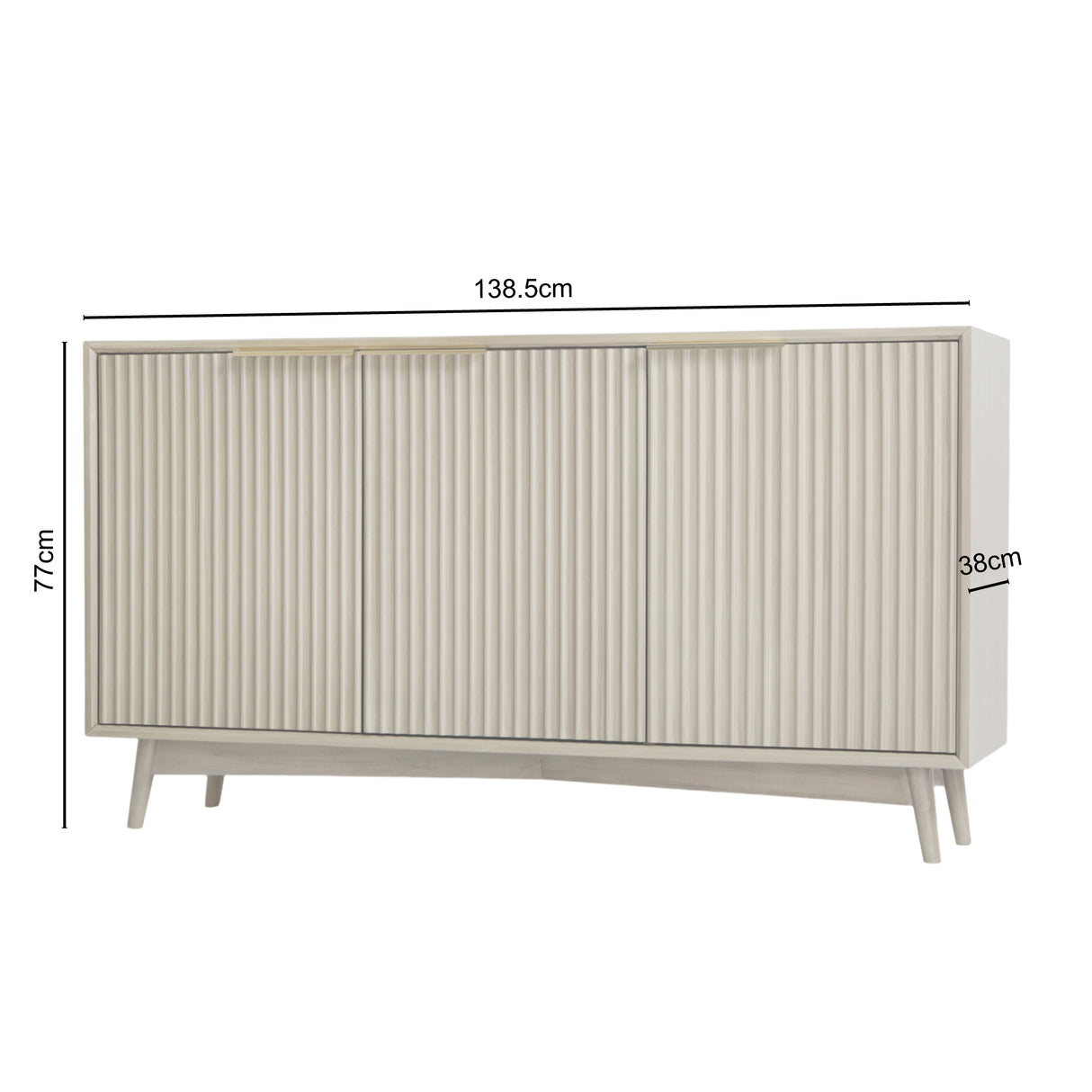 Monza – 3 Door Sideboard with Fluted Detailing – Black or Pale Ash