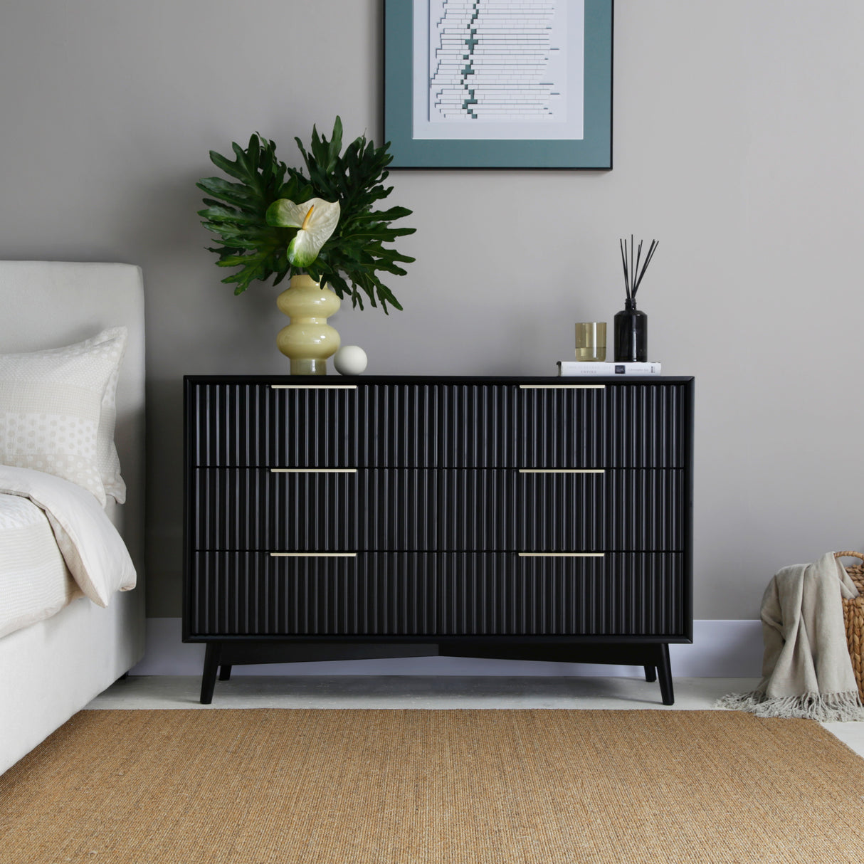 Monza Chest of Drawers with 6 Drawers – Fluted Design, Black or Pale Ash