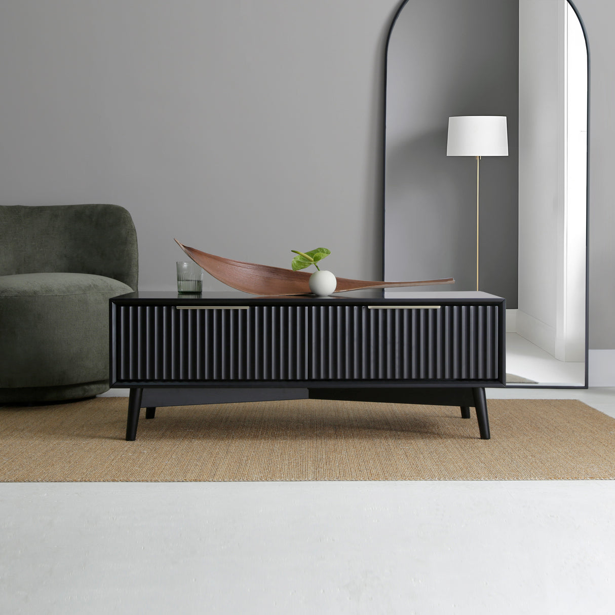 Monza – Coffee Table with Fluted Drawers – Black or Pale Ash