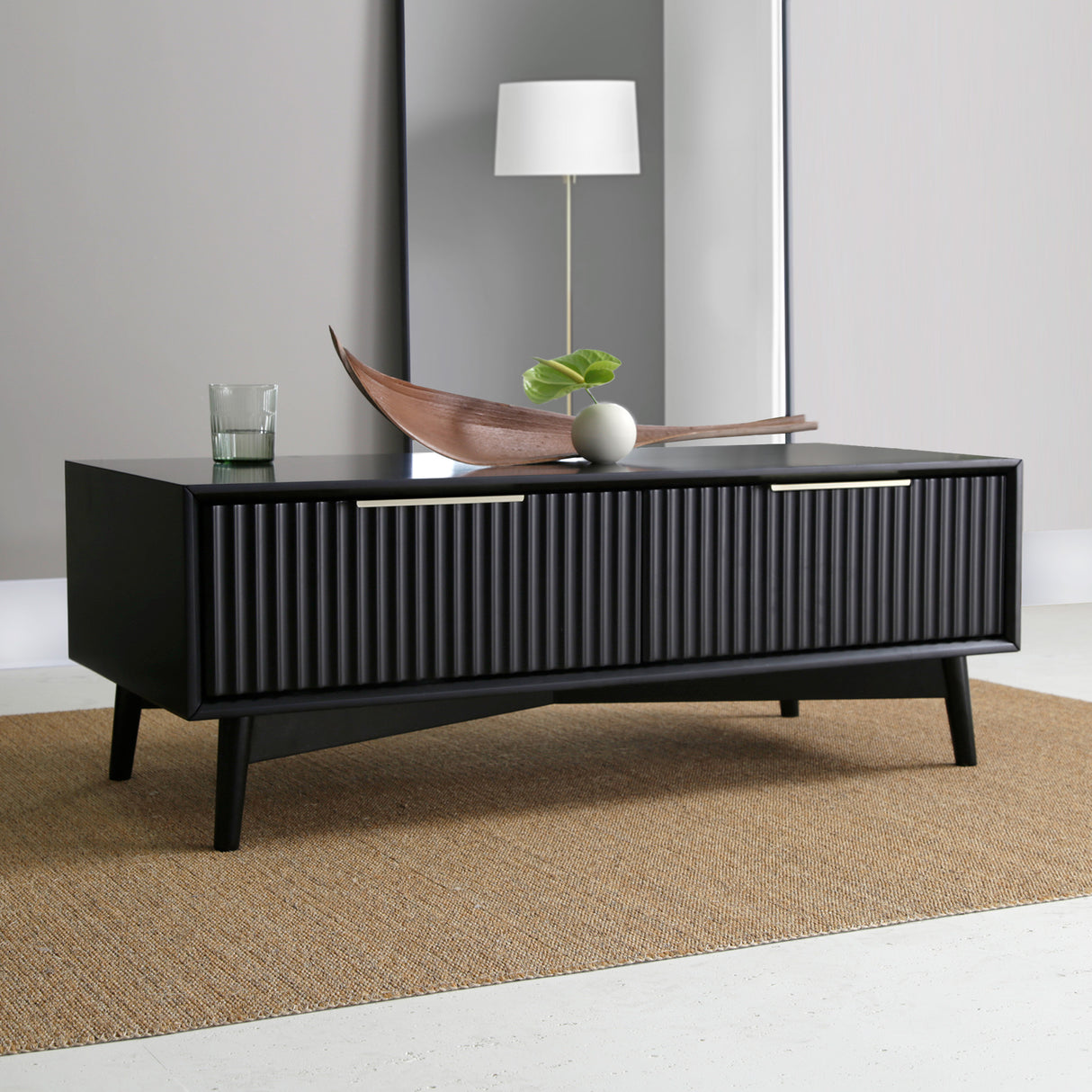 Monza – Coffee Table with Fluted Drawers – Black or Pale Ash
