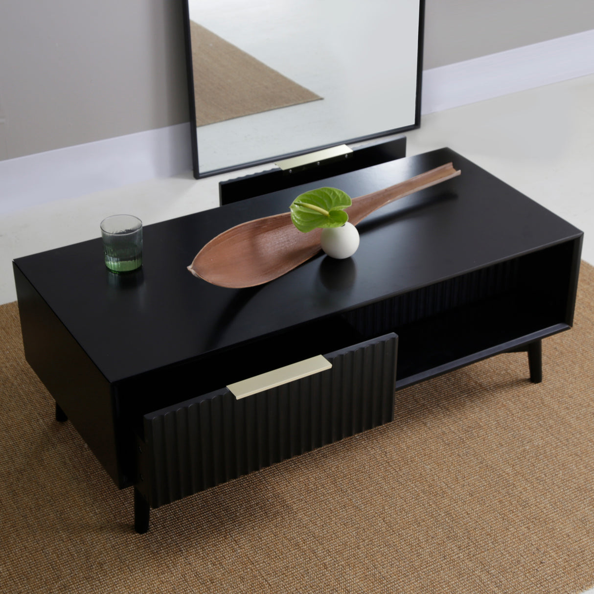 Monza – Coffee Table with Fluted Drawers – Black or Pale Ash
