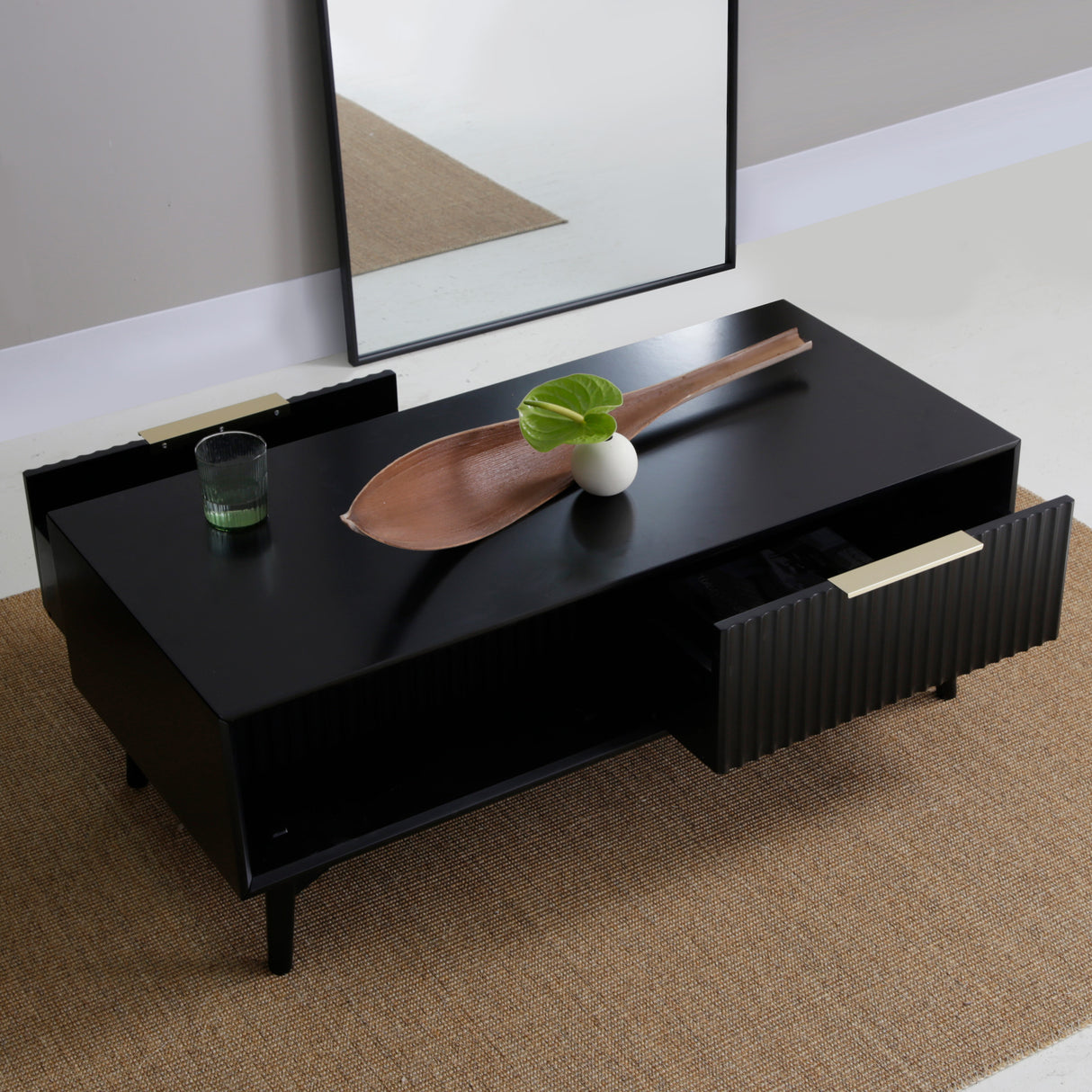 Monza – Coffee Table with Fluted Drawers – Black or Pale Ash