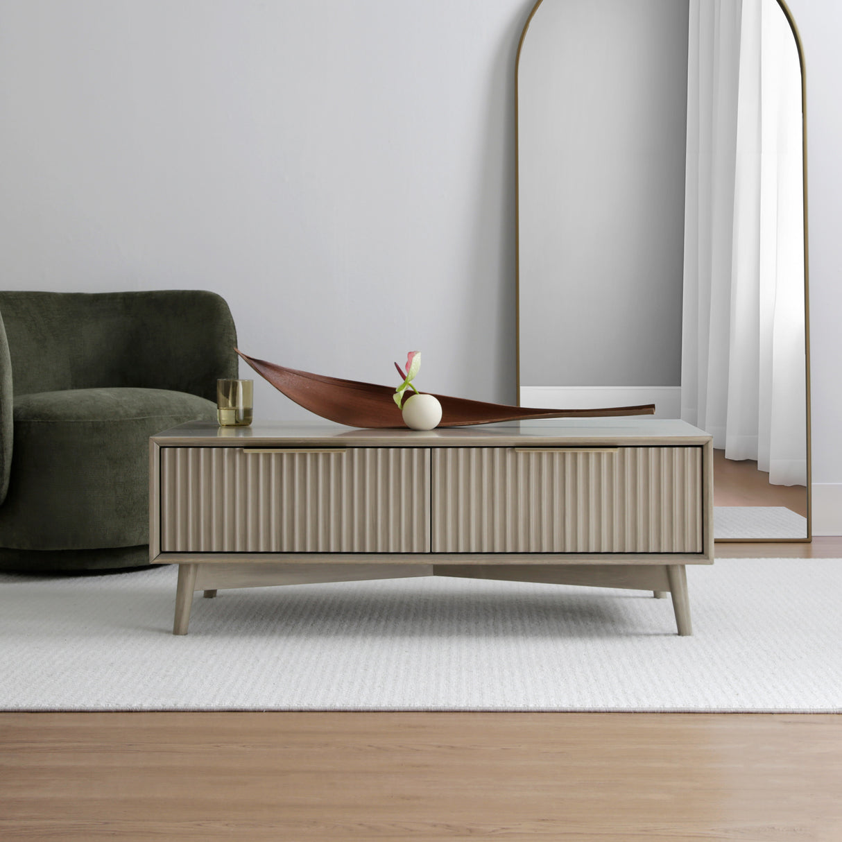 Monza – Coffee Table with Fluted Drawers – Black or Pale Ash