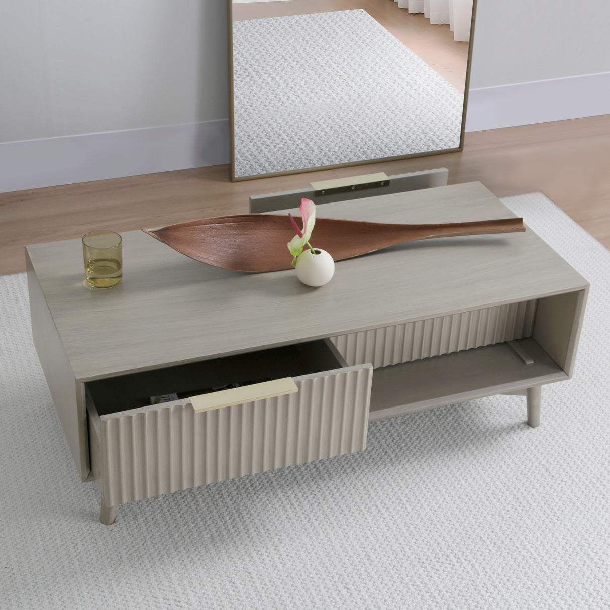 Monza – Coffee Table with Fluted Drawers – Black or Pale Ash