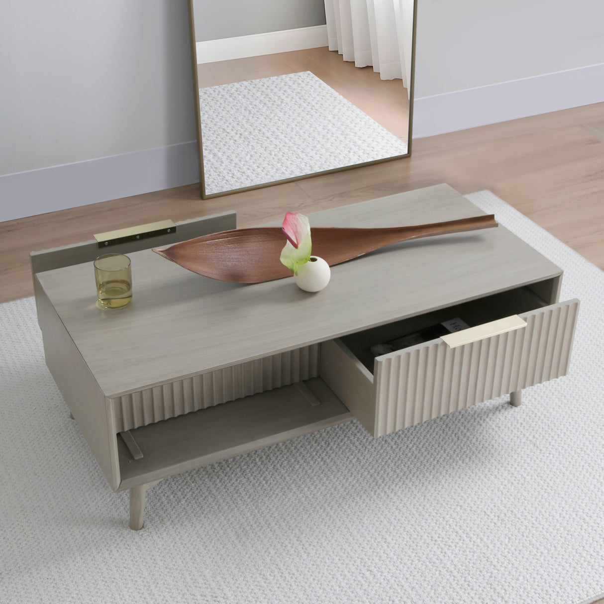 Monza – Coffee Table with Fluted Drawers – Black or Pale Ash