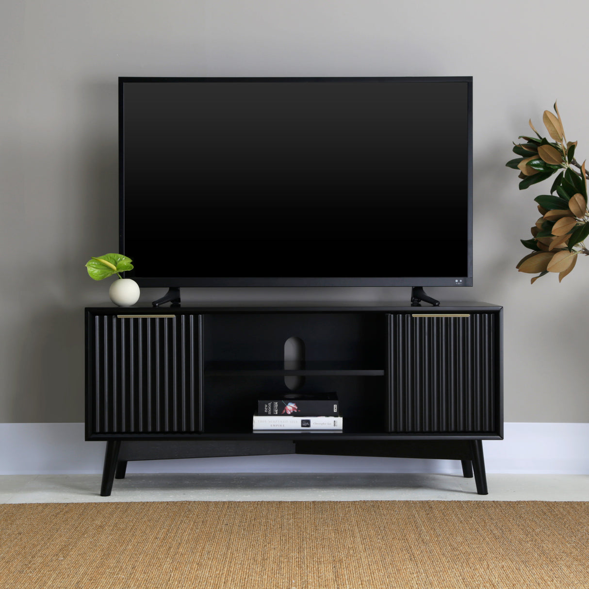 Monza – Fluted TV Unit with Storage – Black or Pale Ash