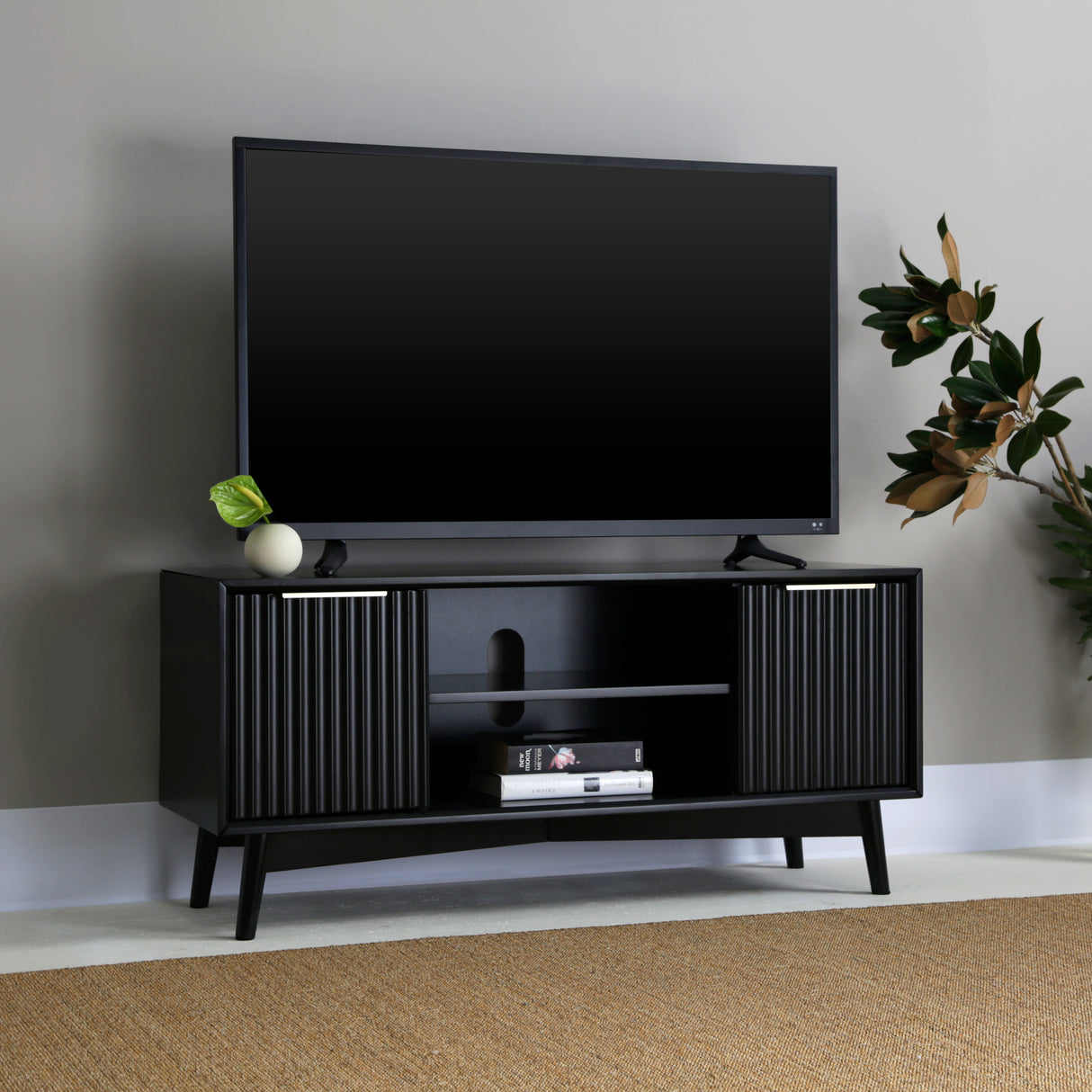 Monza – Fluted TV Unit with Storage – Black or Pale Ash