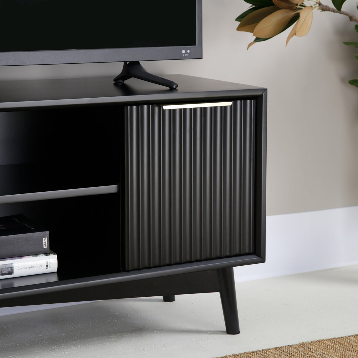 Monza – Fluted TV Unit with Storage – Black or Pale Ash