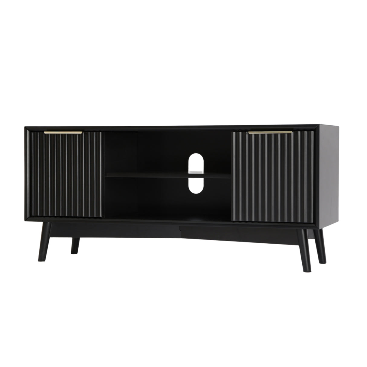 Monza – Fluted TV Unit with Storage – Black or Pale Ash