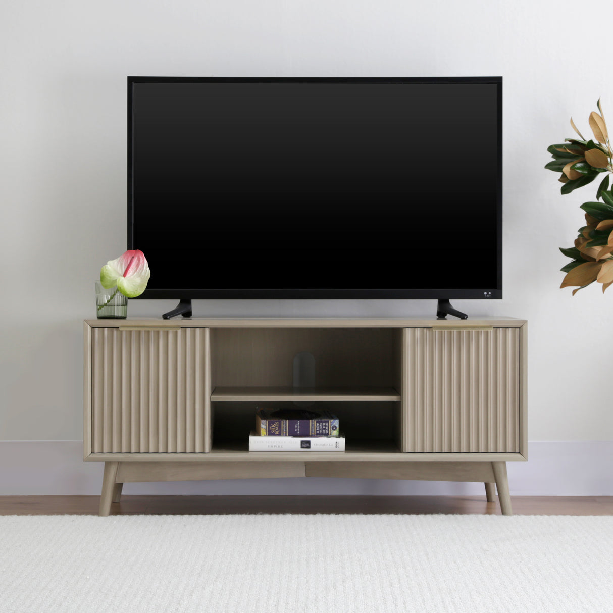Monza – Fluted TV Unit with Storage – Black or Pale Ash