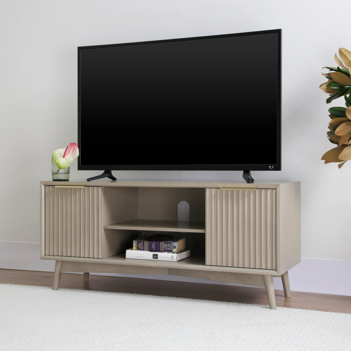 Monza – Fluted TV Unit with Storage – Black or Pale Ash