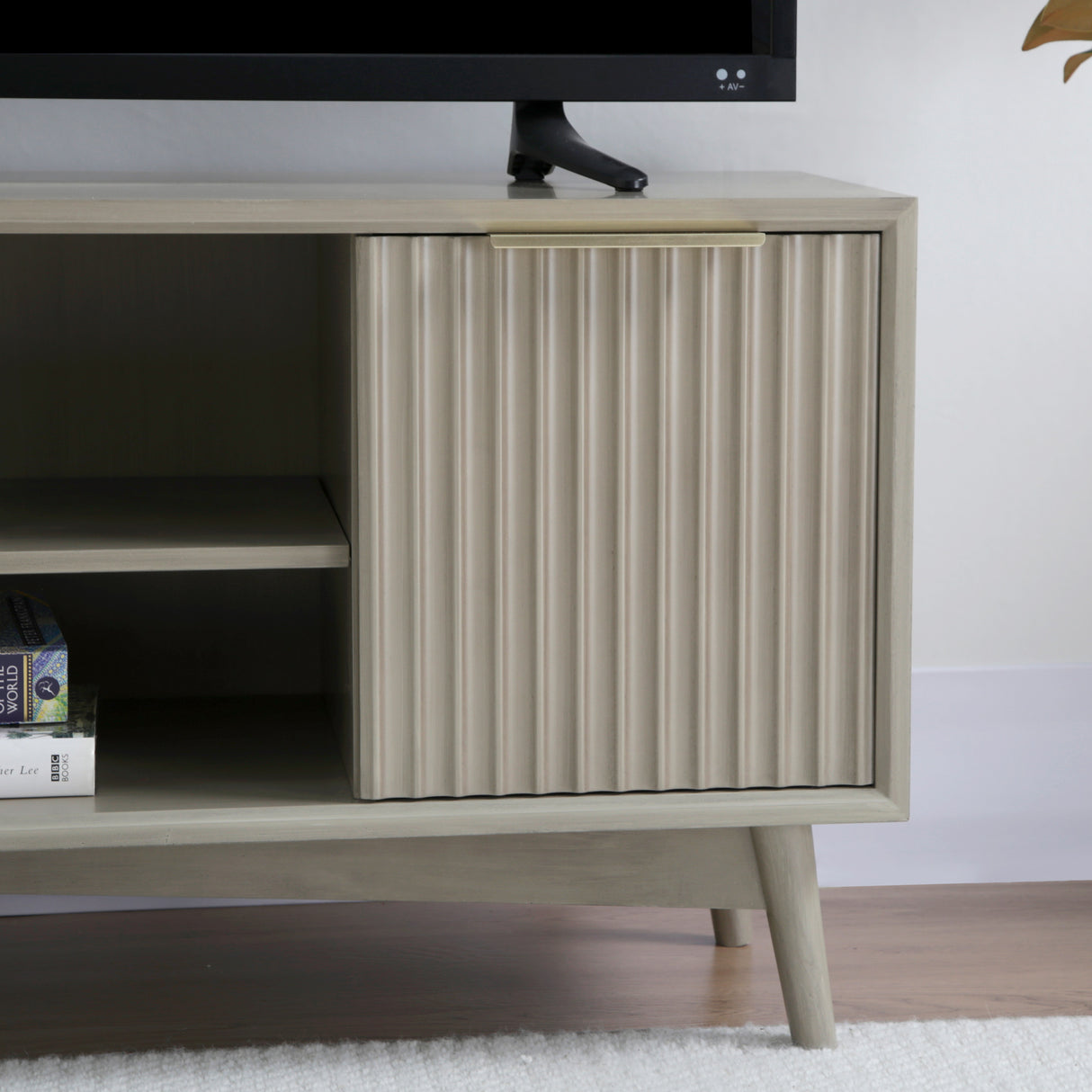 Monza – Fluted TV Unit with Storage – Black or Pale Ash