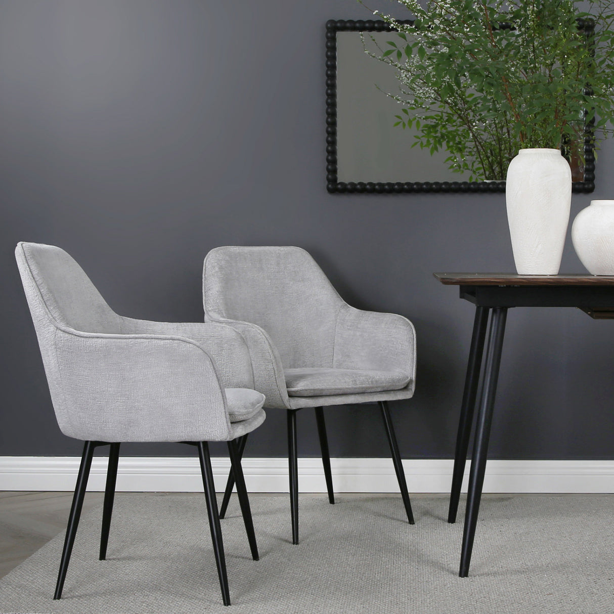 Muse - Pair of Chairs in Woven Yarn Fabric - Set of 2 Dining Chairs