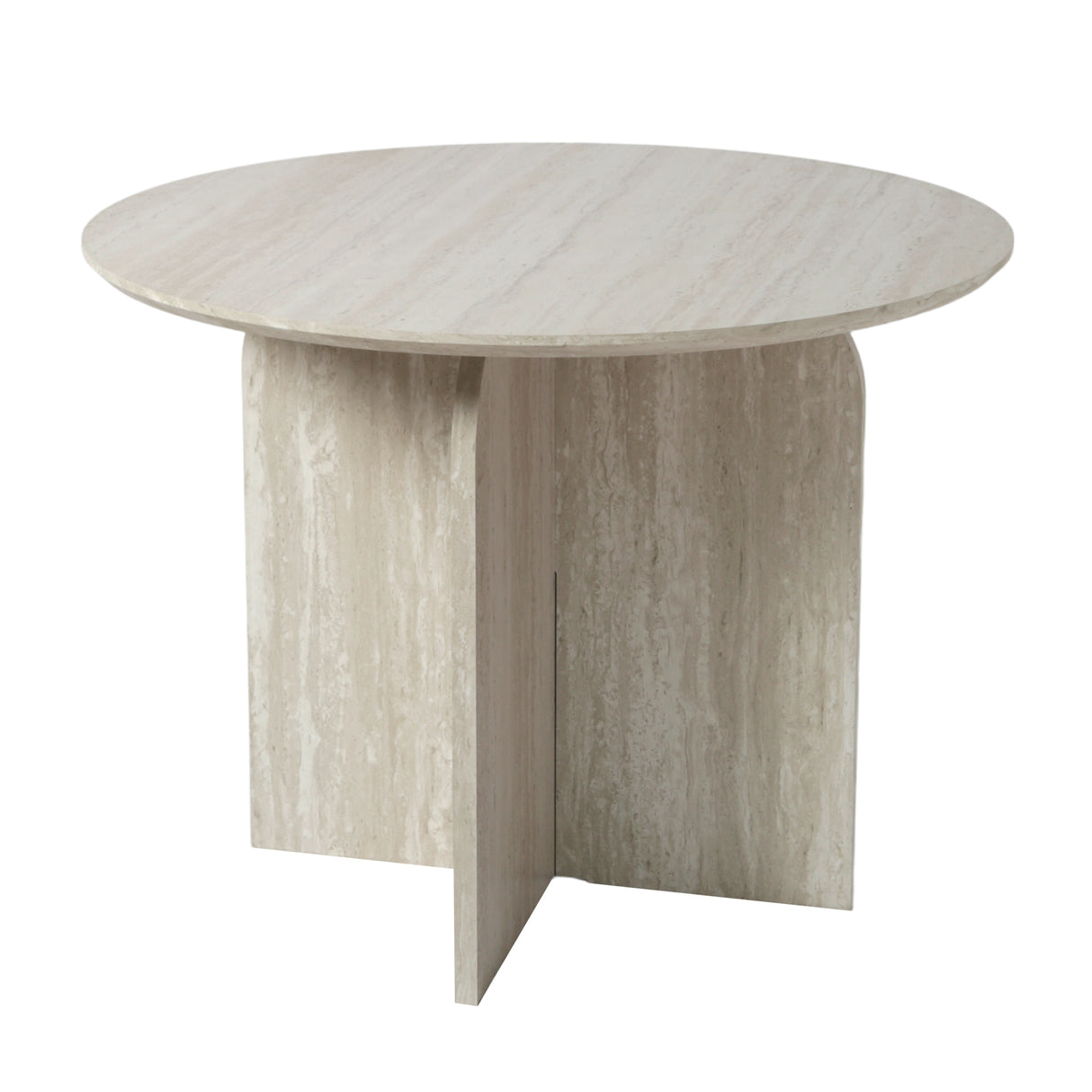 NYX Dining Set – 4-Seater Round Stone-Effect Table with Linen Chairs