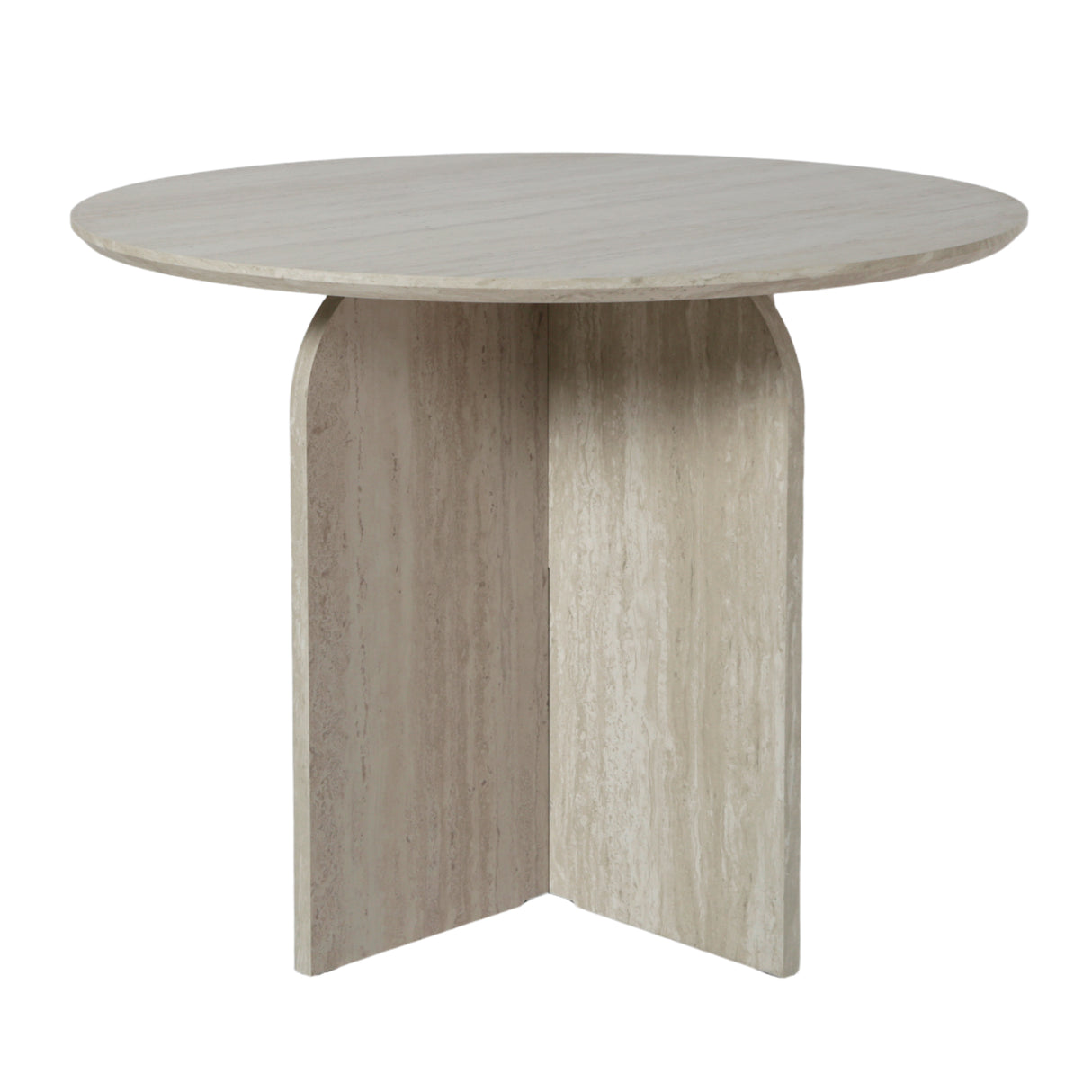 NYX Dining Set – 4-Seater Round Stone-Effect Table with Linen Chairs