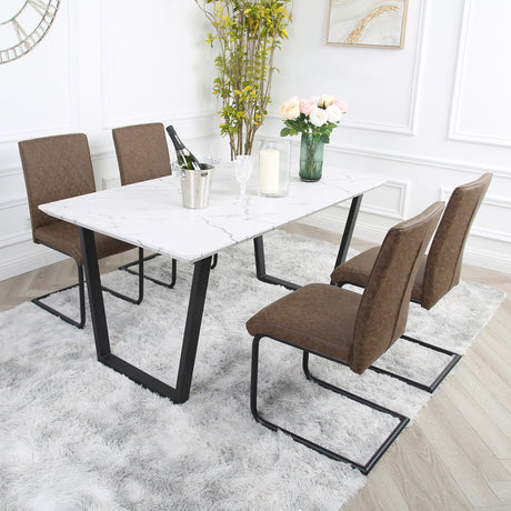 Nestor Dining Set - Marble Table and Industrial Chairs