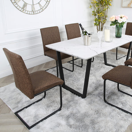 Nestor Dining Set - Marble Table and Industrial Chairs