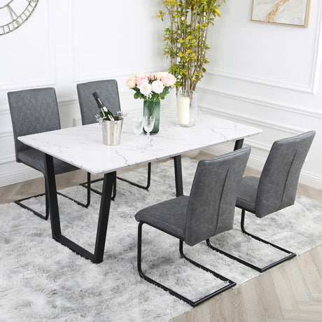 Nestor Dining Set - Marble Table and Industrial Chairs