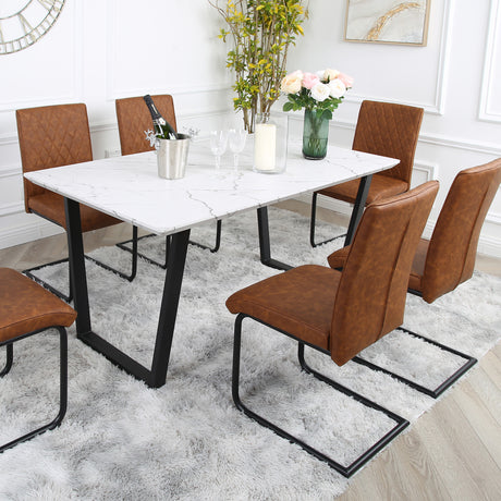 Nestor Dining Set - Marble Table and Industrial Chairs