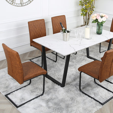 Nestor Dining Set - Marble Table and Industrial Chairs