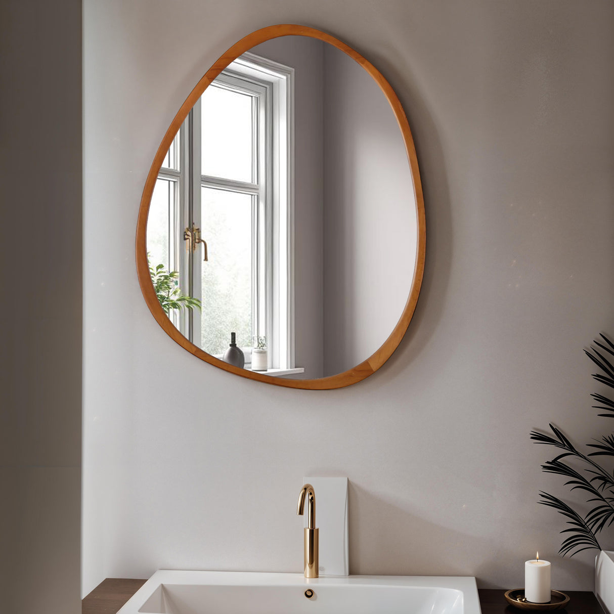 Orta - Pebble Mirror with Wood Frame - 89x71cm