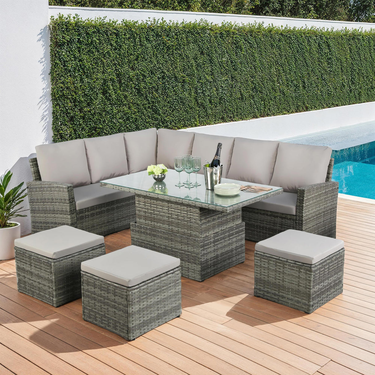 Pelias - Rattan Corner Sofa Set with Rising Table - 8 Seats